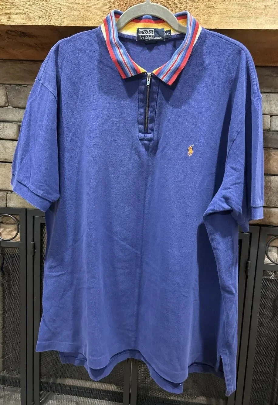 Men’s POLO By Ralph Lauren Rainbow Collar 1/4 Zip Short Sleeve Shirt Sz XXL *B2